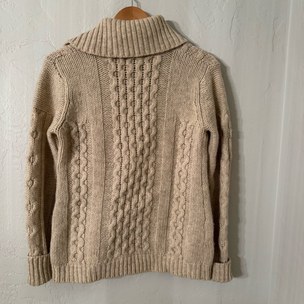 Vintage By Pops Women's Ivory Wool Cable Knit Button Up Collar Pull Over Sweater - Picture 13 of 14